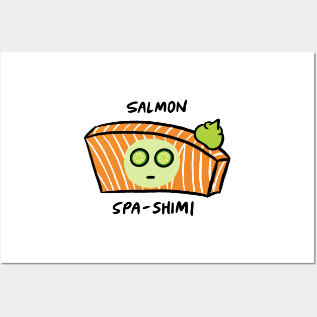 Salmon Spa-shimi With Cucumbers and Face Mask Wall Art by bonniemamadraws